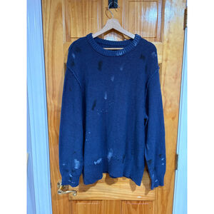 NSF Navy Knit Crewneck Sweater Distressed Paint Splatter Size Medium